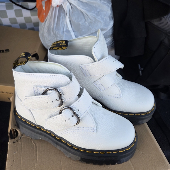 Dr. Martens White Platform Shoes with Heart Buckles - Picture 2 of 2